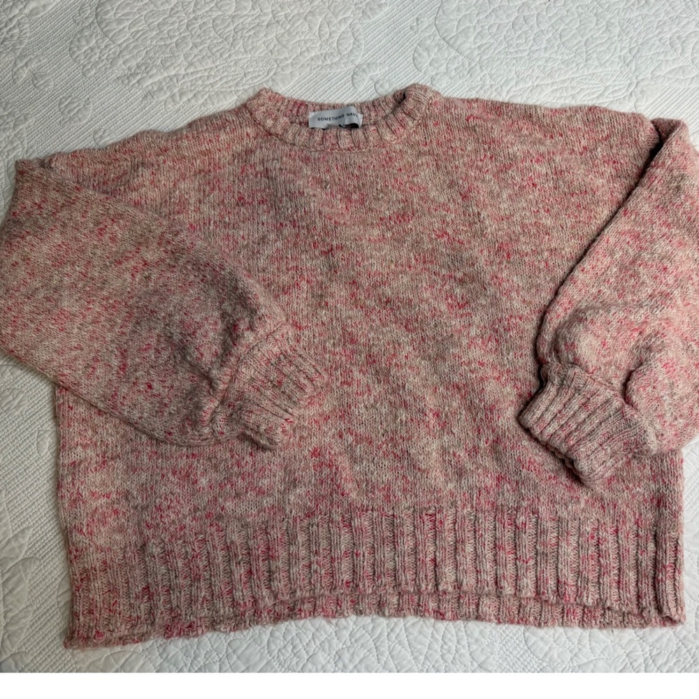 Something Navy Pink Cream Marled Knit Crewneck Sweater Made in Italy Small